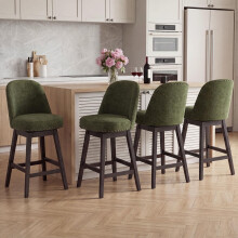 Bar Stools Set of 4, 360Â Swivel Counter Stools with Upholstered Seat, Wooden Frame & Nailhead Trim