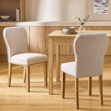 younturn Wooden Dining Chairs Set of 2, Linen Fabric Upholstered Dining Room Chairs with Solid Wood Legs, Curved High Backrest