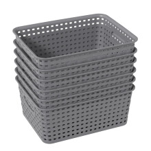 Vareone Plastic Storage Basket with handles, Stackable and Nestable Medium basket for Bathrooms, Bedroom and Kitchen, L25 x W19.5 x H10 cm (6 Pack)