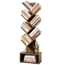 Hoctieon 6 Tier Tree Bookshelf, Tall Bookcase with Drawer, Freestanding Book Shelf, Display Floor Standing Storage Shelf
