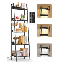 OUTONLIFE 5-Tier Small Ladder Shelf with LED Lights, Touch & Remote Control, 3 Color Temperatures, Dimmable Tall Corner Standing Bookcase