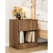 Apetaccat Bedside Table,50x38x60cm, Farmhouse Wooden Bedside Cabinet with Drawer,Kids Bedside Table Nightstand for Bedroom,Living Room,Office,Walnut