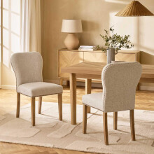 younturn Wooden Dining Chairs Set of 2, Boucle Fabric Upholstered Dining Room Chairs with Solid Wood Legs, Curved High Backrest
