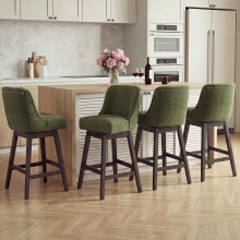 Bar Stools Set of 4, 360Â Swivel Upholstered Counter Stools with Back, Wooden Frame Kitchen Bar Chairs with Nailhead Trim