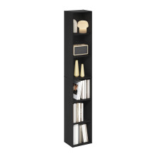 Furinno LUDER Book Shelf, 6-Tier Tall Modern Bookshelf, Bookcase with Open Shelves, 9.3 x 12 x 71, for Living Room, Bedroom, Home Office, Blackwood
