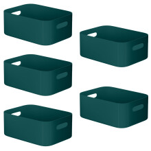 W&H 5 PCS Plastic Storage Boxes, Medium Plastic Storage Baskets with Handle, Home & Kitchen Cupboard Boxes, Organizer Baskets for Bathroom, Shelf