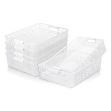Cetomo Plastic Storage Box, Storage Baskets with Handle, Shelf Basket Organizer with Hole, Open Top Storage Bin for Home Kitchen Office, Transparent
