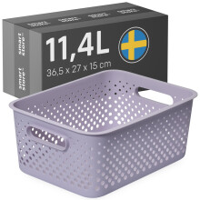 SmartStore Storage Basket with Handles in Lavender 11.4L (36.5x27x15cm) | Plastic Storage Bin from Recycled Plastic