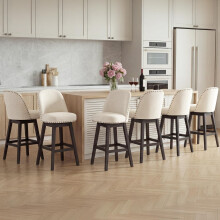 Bar Stools Set of 6, 360Â Swivel Counter Stools with Upholstered Seat, Wooden Frame & Nailhead Trim