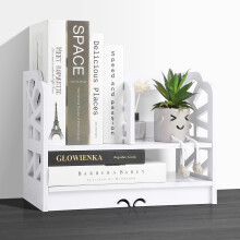 DoToGo Desk Shelf Organizer, Deskop Bookshelf for Small Space Adjustable Expendable for Office, Home, Kitchen (white-big square)