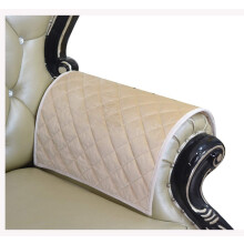 ZUODU Beige Velvet Square Check Sofa Arm Cover, Set of 2