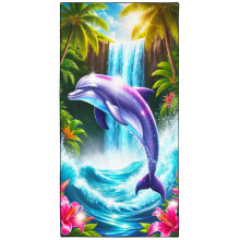 Violetpos Purple Dolphin Beach Towel, Extra Large 180x90 cm 250GSM Microfibre, Sand Free Quick Dry