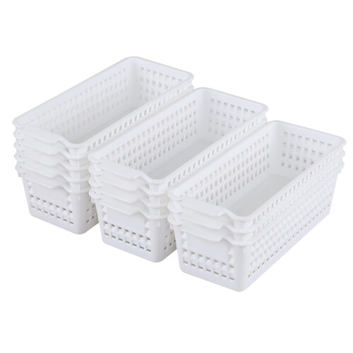 Ramddy 12-Pack Desktop Slim Storage Basket, Plastic Small Storage Baskets
