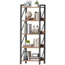 HOOBRO 5-Tier Bookshelf, Industrial Corner Bookcase, Display Rack, Metal Frame, for Living Room, Bedroom, Office, Kitchen, Entryway