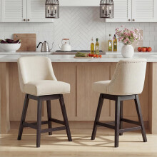 Bar Stools Set of 2, 360Â Swivel Upholstered Counter Stools with Back, Wooden Frame Kitchen Bar Chairs with Nailhead Trim