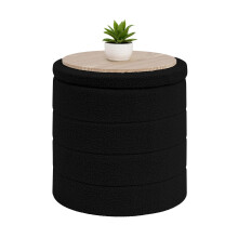 Bonlife Boucle Ottoman Storage, Foot Rest Stool Seat, Folding Footstool for Living Room, Sherpa Ottoman for Bedroom, Black, 43x43x45 cm