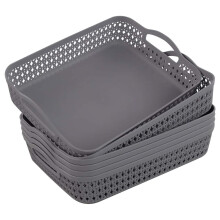 Dynko A4 Size Shallow Storage Trays, Plastic Basket Trays Set of 6, Grey