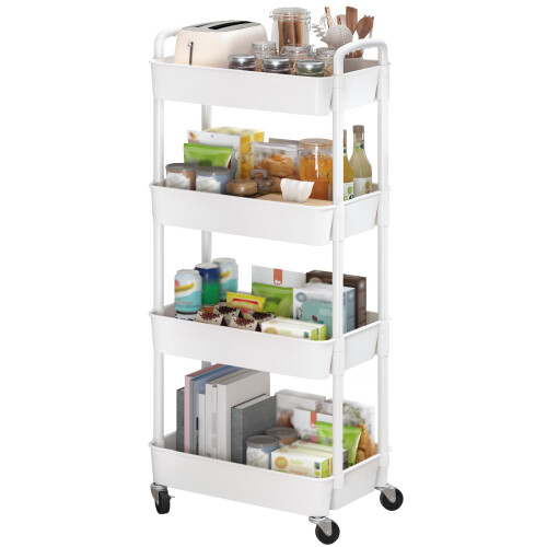 Sywhitta Rolling Utility Cart with Handle, Multi-Functional Storage Trolley for Office, Living Room, Kitchen