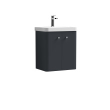 nuie COR1403 Core Modern Bathroom Wall Hung 2 Door Vanity Basin Unit with Ceramic Basin, 500mm, Soft Black