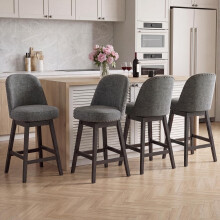 Bar Stools Set of 4, 360Â Swivel Counter Stools with Upholstered Seat, Wooden Frame & Nailhead Trim