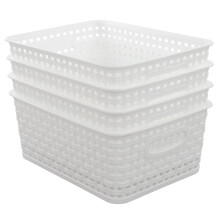 Lesbin Set of 4 Plastic Storage Basket, Weave Basket Small, White