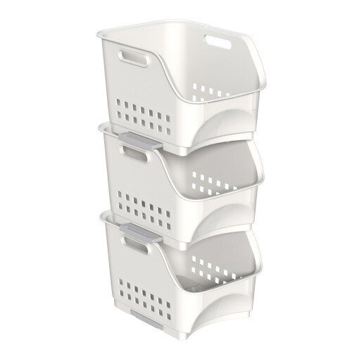 Yesdate 3 Pack Stackable Storage Drawers, Plastic Closet Organiser Baskets