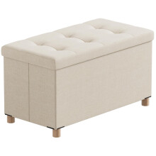 BRIAN & DANY Ottoman Storage Box with 4 Wood Legs, Linen Storage Ottoman for Living Room, Beige, 76 x 38 x 38 cm