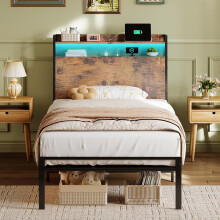 ODK 3ft Single Bed Frame with Storage Wooden Headboard, 90x190cm