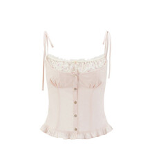 (Pink,XL)Camisa feminina de verão com design de renda e micro elasticidade para uso casual
