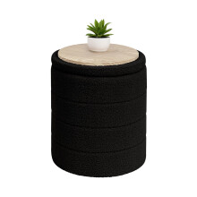 Bonlife Boucle Ottoman Storage, Foot Rest Stool Seat, Folding Footstool for Living Room, Sherpa Ottoman for Bedroom, Black, 37x37x45 cm