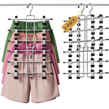 DAMITA Skirt Trouser Hangers with Clips Space Saving Hanging Closet Organizer 6 Tiers Multi Hanger with 360Â Swivel Hook