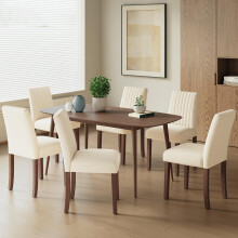 COLAMY Dining Chairs Set of 6 with Thick Seat Cushion, Fabric Chairs for Dining Room with Wood Legs and Ergonomic High Back