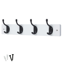keypak 4 Matte Black Coat Hooks on White Wooden 46cm Board. 3.4kg Per Hook