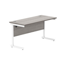 Office Hippo Essentials Rectangular Writing Computer Work Place, Home Office Desk with Cable Port Management, MFC, Alaskan Grey Oak, 140x60cm