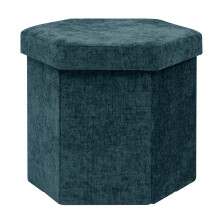 PINPLUS Chenille Ottoman Storage Box, Hexagonal Folding Stool, Blue