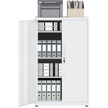 LAND·VOI 4-Tier Lockable Tall Storage Cabinet, Adjustable Shelves Double Door Cupboard 40×80×131.5cm White