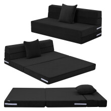 MeMoreCool Folding Mattress Double, Corduroy Fold Out Sofa Bed, Grey