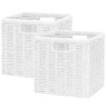 Vagusicc Wicker Storage Basket, Foldable Storage Cubes Organizer Bins, Handwoven Storage Baskets for Shelves Closet Wardrobe Bathroom