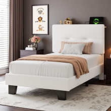 Feonase 3ft Single Bed Frame with Storage Velvet Headboard, Upholstered Single beds with Charging Station, Sturdy Wooden Slat Support, Easy Assembly
