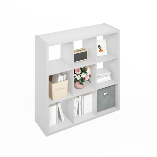 Furinno SIMPLE Cube Storage Organizer, 9-Cube Display Shelf, Open Back Shelving Unit, Storage Shelves, Extra Thick Frame