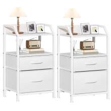 Feonase Set of 2 Bedside Table with 2 Fabric Drawers & Open Shelf - Sturdy Metal Frame Nightstand, Compact End Table for Bedroom, Living Room