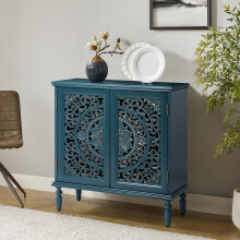 HULALA HOME Vintage Wooden Sideboard Cabinet with Floral Carved Doors, Blue