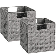 Vagusicc 2-Pack Wicker Storage Basket with Handles, Foldable Storage Organizer Bins for Shelves