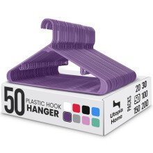Utopia Home Plastic Hangers 50 Pack - Clothes Hanger with Hooks - Durable & Space Saving Coat Hanger - Heavy Duty Purple Hangers - Skirt Hangers
