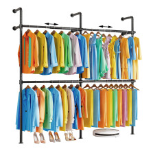 KZOBYD Extendable Wall Mounted Clothes Rails, Width 124 cm to 219 cm, Black