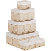 Vagusicc Wicker Storage Basket, Set of 6 Hand-Woven Display Hamper Basket with Handle, Wicker Basket for Shelves Closet