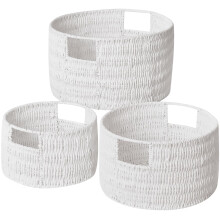 Vagusicc Woven Storage Baskets Set of 3, HandWoven Round Wicker Storage Basket with Handles, Natural Wicker Shelf Baskets Organizer