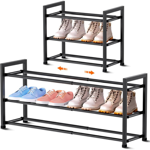Bumusty 3 Tier Expandable Shoe Rack, Black