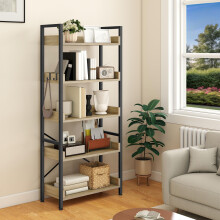 YITAHOME Bookcase 5-Tier, Tall Narrow Bookcase Thin Book Shelf Wooden Shelves Wooden Shelf With Stable Steel Frame