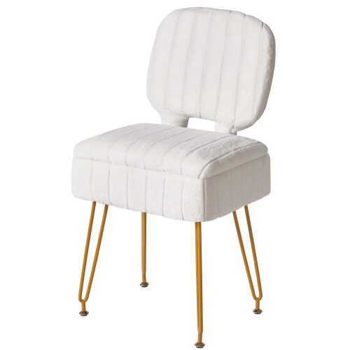 IBUYKE Vanity Stool with Storage, Folding Back Makeup Chair, White WBD030W